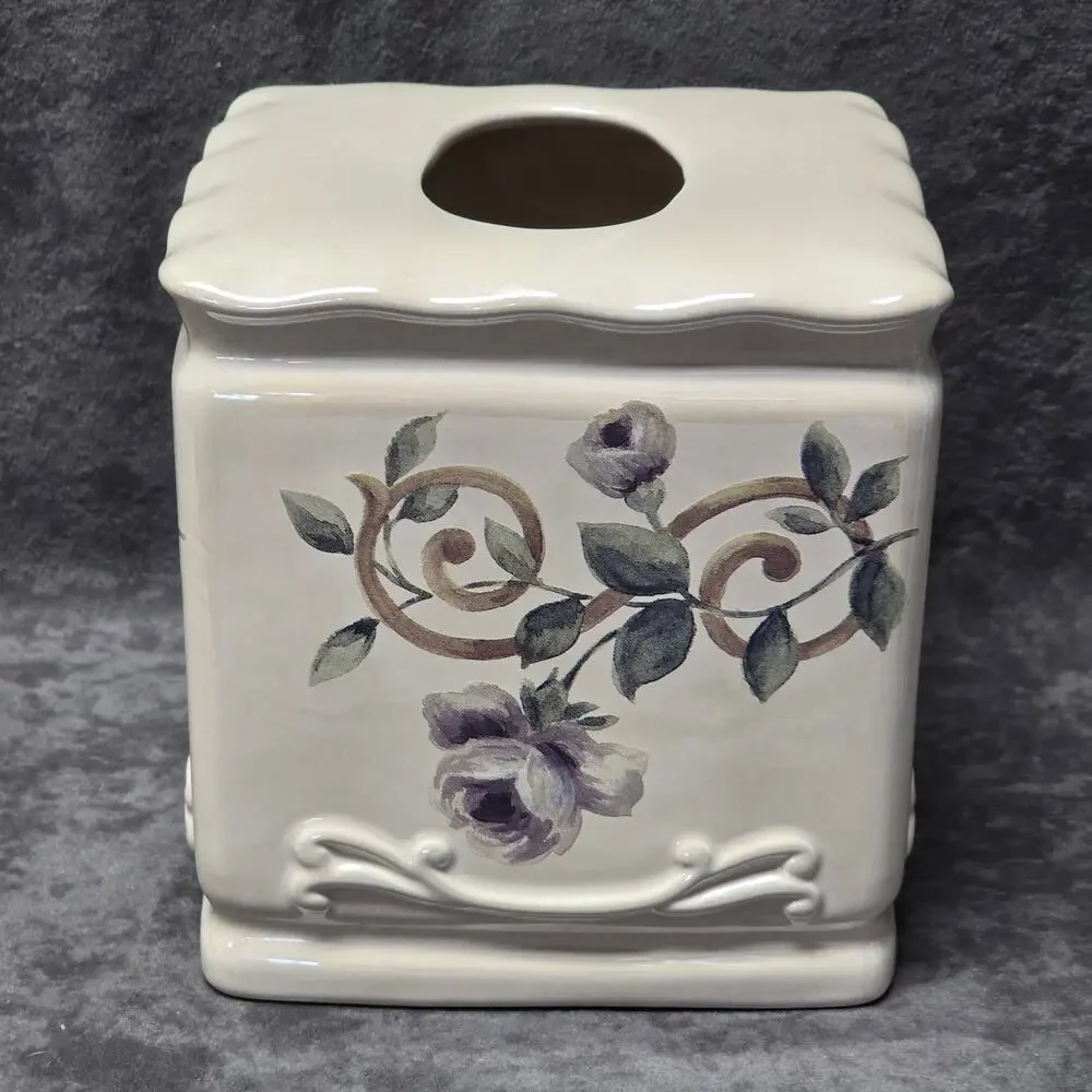 Dillard's Croscill Chambord Ceramic Amethyst Floral Design Tissue Box Cover
